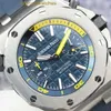 AP WIDZA WISTWATCH Royal Oak Offshore Series 26703st męski zegarek Blue Diar Yellow Nurving Pierścień 42 mm Automatyczny zegarek mechaniczny