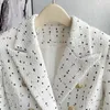 Women's Suits JUNE LIPS 2024 Spring White Long Sleeved Retro Woolen Slim Fit Small Suit Plaid Coat High Quality Wholesale