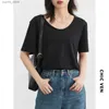 T-shirt Femme Chic Ven coréen lâche col en U basique T-shirt coton à manches courtes haut femmes t-shirts pull solide mode été 2023 femme vêtements 24329