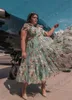 OEING simples de baile verde claro Dres Floral Print V pescoço Strapl Strapla Tornozelo Evening Evening Party Festy Gowns Birthday Elegant q7d8#