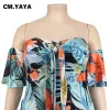 cm.yaya Donna Plus Size Tuta Stampa floreale Manica corta Sl Collo Tute larghe Fi One Piece Tuta Summer Outfit L4yW #