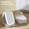 Storage Boxes Touch Led Light Box Portable Mirror Cosmetic With Multi Compartments For Travel Makeup Bag Dustproof Foldable