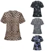 Mulheres Mangas Curtas Uniforme de Trabalho Blusa com Decote Em V Top Leopard Enfermeira Túnica Uniforme Clínica Cuidador Com Decote Em V Roupas de Proteção Tops I2dG #