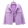 2024 Women's Color Jeans Jacket Spring Autumn Loose Short Casual Tops Cott Denim Outerwear Black Red Purple White Yellow Pink 12sj#