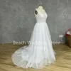 beach Spaghetti Strap Deep V Neck Wedding Dr For Bride Lace Appliques Sparkly Tulle Backl Gorgeous Bridal Gowns 25T8#