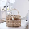 Fashion Diamonds Basket Evening Clutch Bag Luxury Hollow Out Preal Beaded Metallic Cage Handväskor Ladies Wedding Purse 240315