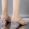 Pantofole da donna 2024 estate coreana cristallo tacco grosso moda media tutto-fiammifero alto Zandalias De Mujer