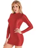 Restige dames glanzende mini dr bodyc dres glanzende lg mouw potlood feest dr. sexy avondvrouw kleding clubkleding e3mk#