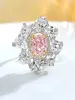 Anéis de cluster luxo e elegante 925 prata esterlina rosa diamante em forma de ovo anel de flor emparelhado com jóias de casamento de alto carbono