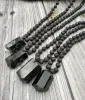 Halsketten Ya3870 natürlicher schwarzer Turmalin -Steinanhänger Lava Perlen Knoten handgefertigte Halskette