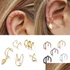 Ear Cuff American New Fashion Womens Simple Earrings Personlighet Mticolor Gold Sier Leaf Dangle Charm smycken för Drop Delivery Dhtzm