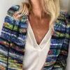 2021 neue Frauen Pullover Regenbogen Streifen Temperament Herbst Winter LG Hülse Strickjacke Mantel für Büro A3Qu #