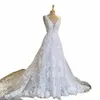 Exquisite Hochzeit Dr für die Braut V-Ausschnitt Backl Brautkleid mit Spitzenapplikationen A-Linie Sweep Zug Vestidos de Novia 2023 Nuevos u7r9 #