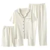 Home Clothing 2024 Gauze Cotton Summer Women Pajamas Female Sleepwear Bedroom Set Woman 3 Pieces Loungewear Breces Brief Suits