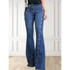 Frauen Plus Größe Plain Butt Dekor Flare Bein Lg Denim Hosen Flare Jeans Jeans Weibliche Hohe Taille Unten Breite bein Jeans c95L #