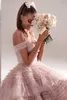 Sevintage Dusty Pink LG PROM DRES Sweetheart skrynklade Tulle ruffles Evening Dres Off Shoulder Tiered A-Line Party Dr K63q#