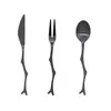 Set di stoviglie da 3 pezzi Black Dishware Set cucchiaio kit forchetta vintage in acciaio inossidabile forchette di frutta