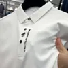 Polo de marque haut de gamme à manches courtes pour hommes, mode d'été, broderie, business, décontracté, sensation fraîche, soie glacée, T-shirt respirant 240328