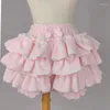 Shorts pour femmes Lolita Cosplay Costume Citrouille Pantalon Doux Rose Blanc Noir Années 90 Automne Hiver JK Peluche Japonais Volants Lanterne