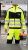 safety Reflective Strips Workwear Set Wear-resistant Repairman Work Suits Fluorescent Zipper Jacket And Pants Set Multi Pockets 75mJ#