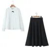 zoete preppy stijl ruche opstaande kraag wit shirt voor dames, goede kwaliteit plus size casual zwarte rokken lente zomer 2-delige sets M3aY #