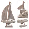 Decorative Figurines Ship Model American Style Vintage Pine Delicate Sailing Boat Adornment Wooden Home Office Decoration - 26cm