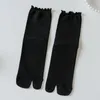Women Socks Comfortable Casual Cotton Female Candy Color Ruffles Two Finger Hosiery Toe Middle Tube