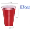 Disposable Cups Straws 16-Ounce Plastic Party In Red (10 Pack) Recyclable With Fill Lines For Drinks BBQ Picnics