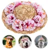 Odzież dla psa Flower Straw Hat Spring Summer Sunhat Śliczne tkane kostiumy akcesoria
