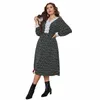 Dames Grote Maat Kleding Mode Bloemenprint Lente Herfst Chiff Kleding V-Hals Casual Lange Vestido Boho Ruche Jurk T4ZF#