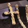 Necklaces New Arrival Jesus Cross Crystal Pendant Necklace Link Byzantine Gold Color Stainless Steel Men Jewelry Collier 21.65" 6mm MN81