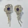Boucles d'oreilles pendantes EVACANDIS cristal Floral fait à la main élégant plaqué or goutte pour femmes Zircon S925 argent Sterling aiguille concepteur