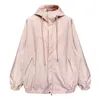 Kadın Ceketleri Pembe Kapşonlu 2024 Bahar Günlük Stil Moda Çok yönlü ceket Gevşek fermuarlar Sokak Giydirmeleri Kadınlar için