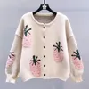 Kvinnors stickor Neploe Vintage Sweet Strawberry Sticked Cardigan 2024 Winter O-Neck Loose Tops Women Y2k Long Sleeve Cardigans Coats