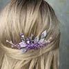 Purple Rhinestes Wedding Hair Combs with Crystal Bridal Hair Pieces lämnar bröllopshuvudstycken Hår Dr Accores 39wx#