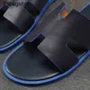 Mens Chinelo Izmiss Designer Sandálias Top Layer Couro Verão Desgaste Tendência Uma Linha Sandália Marca de Moda Coreana Anti Slip An Ppzg