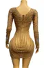 Kobiety seksowne scena Fling Gold Rhinestes Birthday Celebrate Evening Club Costume LG Sleeves taniec strój sesji zdjęciowej e5cl#