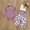 Ensembles de vêtements bébé bébé filles volants solide barboteuse body pantalon floral bandeau tenues 6 pièces ensemble livraison directe enfants maternité Dhnfe