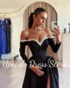 Wspaniały czarny bal maturalny linia Perły z ramion wieczorem Dr Pleats podzielony formalny LG Vestidos para Mujer Party Dr G5r1#