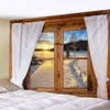 Tapestries Imitation Window Natural Landscape Decorative Tapestry Forest Beach Sunrise Bohemian Living Room Home Decor