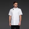 Veste de cuisine noire à manches courtes, uniforme de chef de restaurant, boulangerie, café, bar, serveur, chemises de travail, hôtel, restauration, manteau de cuisinier Q9Sq #