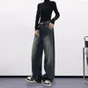 Kadın Kotları Kadın Geniş Bacak Zemin Uzunluğu Gevşek Denim Yüksek Bel Düz Renk Düğmesi Fermuar Kapatma Vintage Hip Hop Sokak Güzergahı Derin Crotc