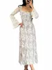 Floral Lace Branco Dr Para Mulheres Sexy Lg Manga Quadrada Pescoço Fr Tie-up Lg Lace Midi Dres Para Casamento t9s1 #