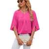 Blouses Designer Women Soild O-Neck Front Decoration Blouses Casual Clothing For Summer