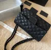 CC CF Womens Shoulder Bag 25cm Soft Leather Black Hardware Metal Buckle Luxury Handbag Matelasse Chain Crossbody Bag Designer Makeup Sacoche Card Holder Bags