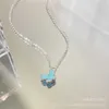 Designer Brand High Version High Van Butterfly Necklace Womens New Shell Turquoise Pendant Rose Gold Mini Blue Agate Collar Chain