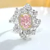 Anéis de cluster luxo e elegante 925 prata esterlina rosa diamante em forma de ovo anel de flor emparelhado com jóias de casamento de alto carbono