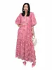 Shengpalae fi Rose Blossom Bubble Sleeve V-Neck Dr Elegan Chic Short Sleeve Robe Women's 2024 Summer New Clothing 5R3438 C3ZR＃