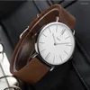 腕時計屋外の男性は本物の革のミリタリースポーツアナログQuartz wristwatch decorationビジネスマン時計カレンダーMontreHommeを見る