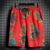 Fatos masculinos Folhas Tropicais Imprimir Roupa Estilo Havaiano Camisa Shorts Conjunto Com Bolsos De Cintura Com Cordão Elástico Para Homens